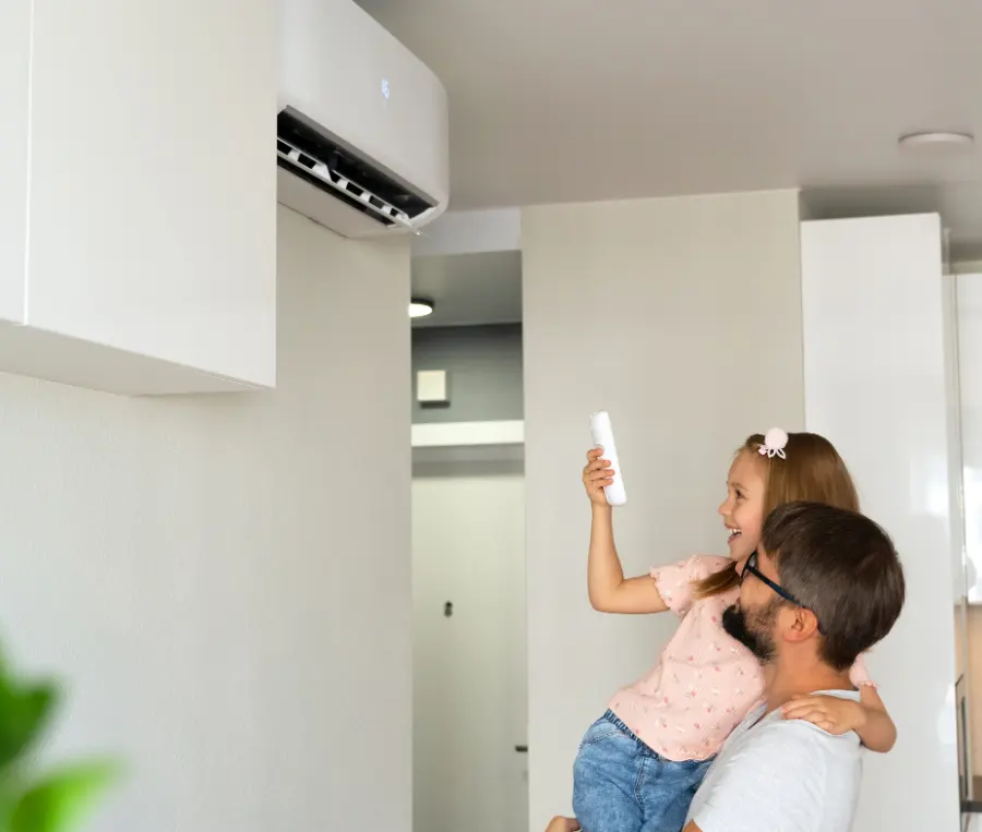 father and daughter turn on air conditioner_ 900 father and daughter turn on air conditioner